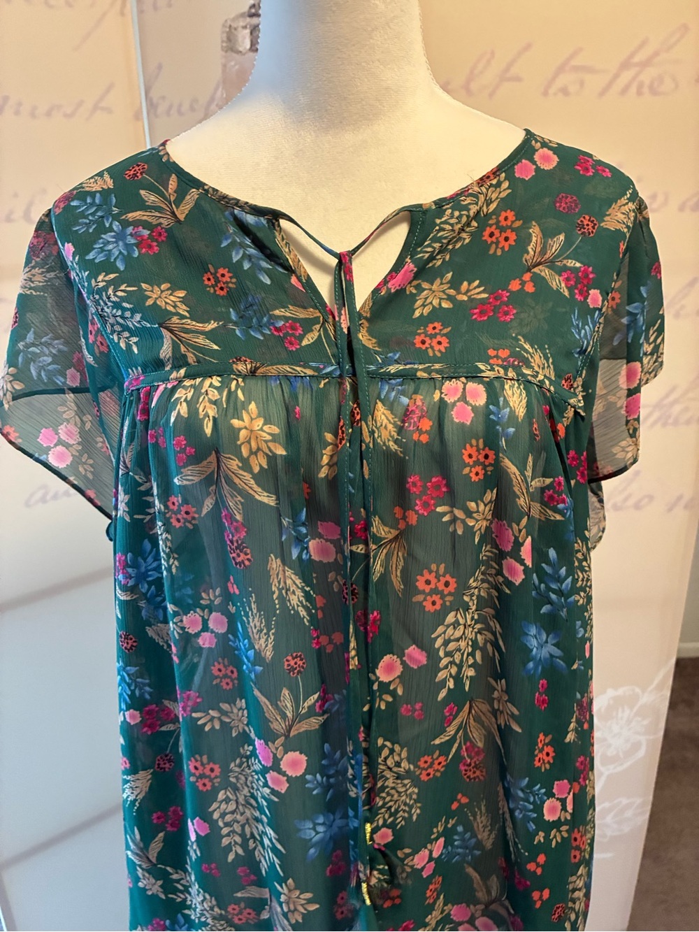 Everly Teal Floral Tie-Front Blouse